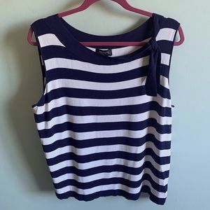 Jones New York Navy and White Striped Sailor Top
